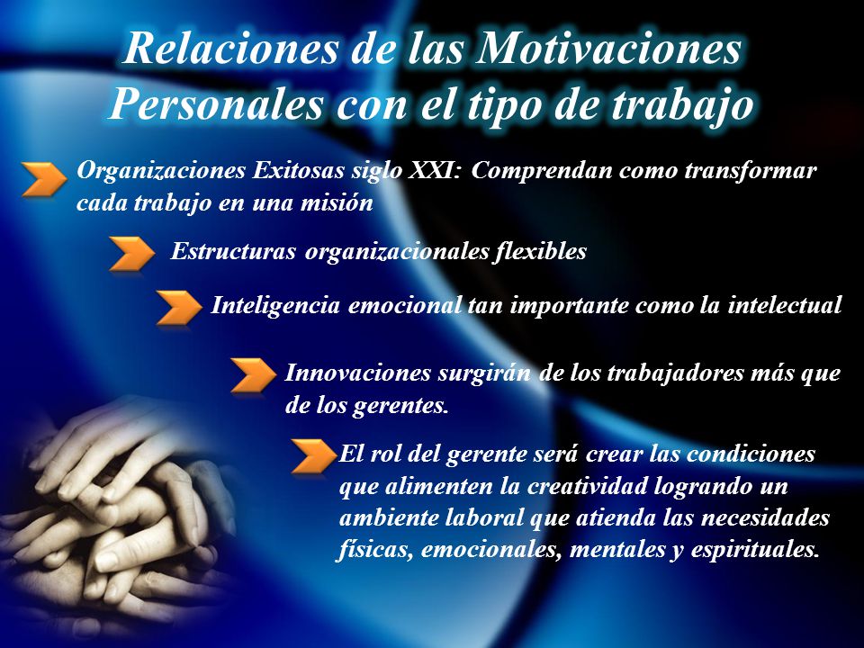 Relaciones de las Motivaciones Personales con el tipo de trabajo