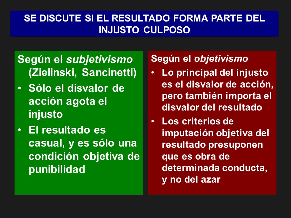 SE DISCUTE SI EL RESULTADO FORMA PARTE DEL INJUSTO CULPOSO