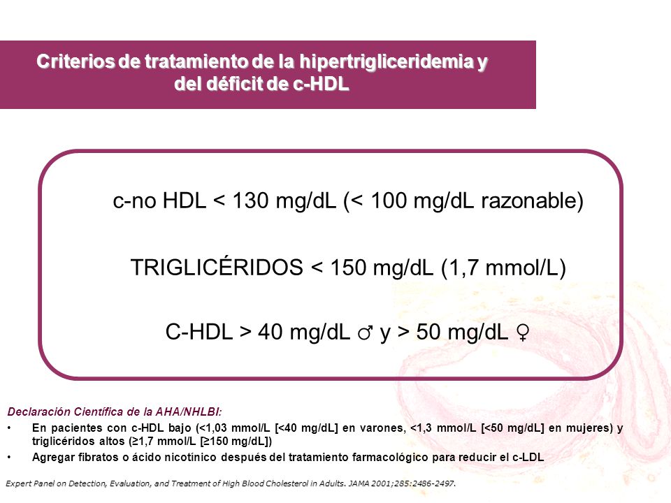 Criterios de tratamiento de la hipertrigliceridemia y