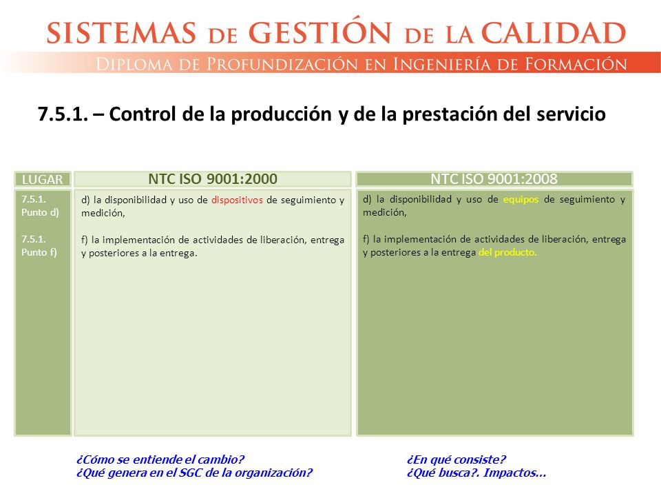 – Control de la producción y de la prestación del servicio