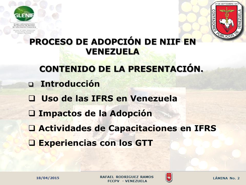 PROCESO DE ADOPCIÓN DE NIIF EN VENEZUELA CONTENIDO DE LA PRESENTACIÓN.