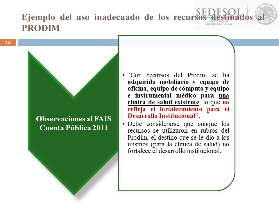 Ejemplo del uso inadecuado de los recursos destinados al PRODIM