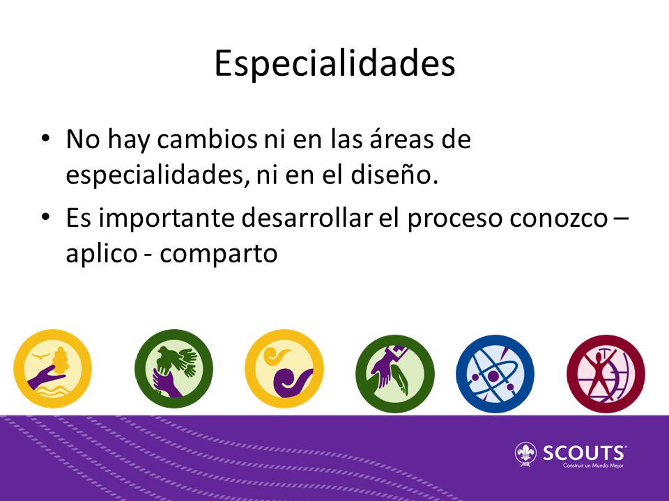 Especialidades No hay cambios ni en las áreas de especialidades, ni en el diseño.