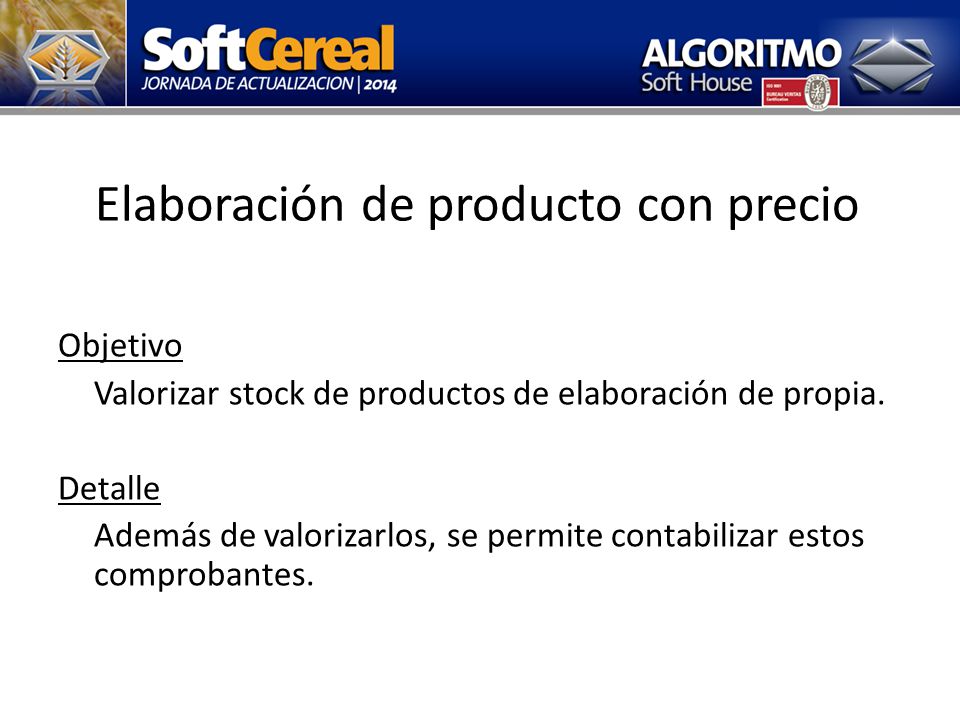 Elaboración de producto con precio