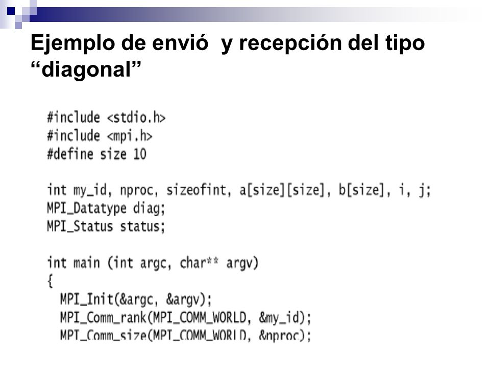 Ejemplo de envió y recepción del tipo diagonal