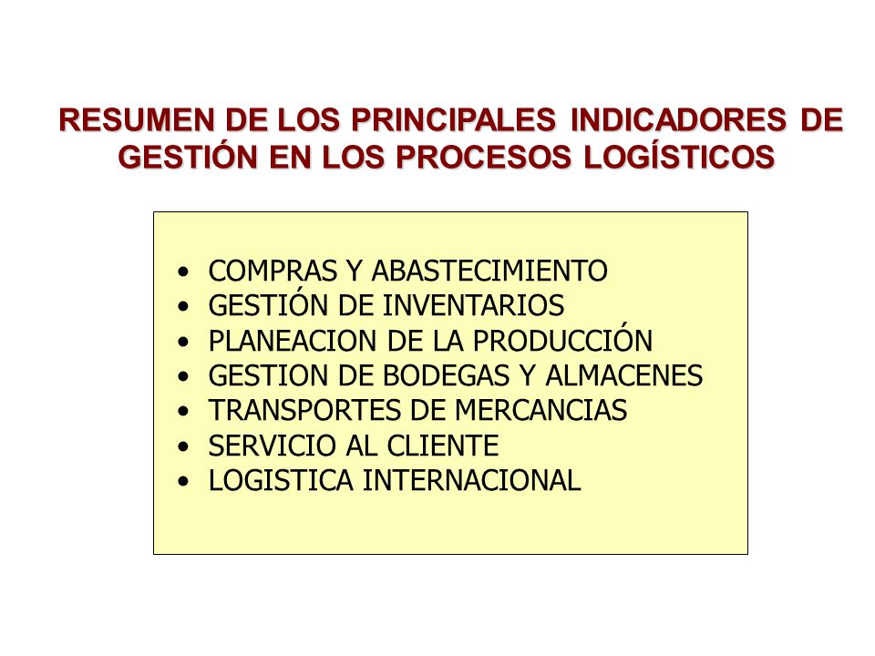 RESUMEN DE LOS PRINCIPALES INDICADORES DE GESTIÓN EN LOS PROCESOS LOGÍSTICOS