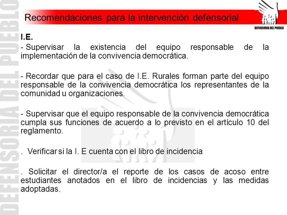 Recomendaciones para la intervención defensorial
