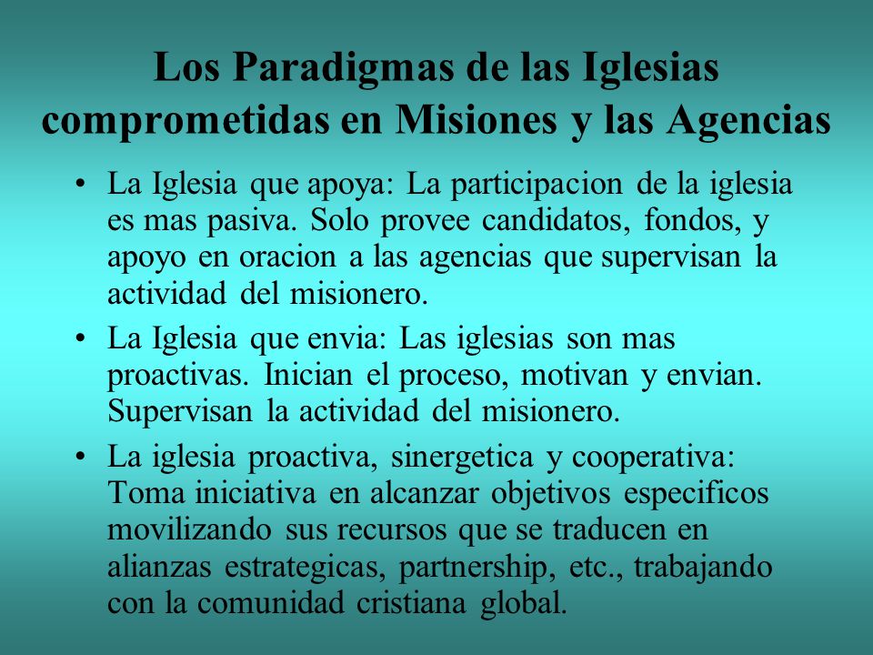 Los Paradigmas de las Iglesias comprometidas en Misiones y las Agencias