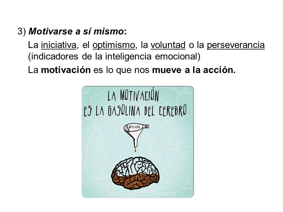 3) Motivarse a sí mismo: La iniciativa, el optimismo, la voluntad o la perseverancia (indicadores de la inteligencia emocional)