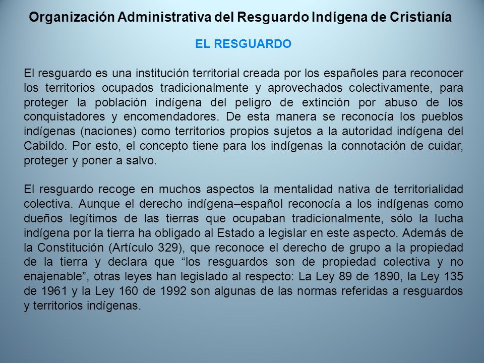 Organización Administrativa del Resguardo Indígena de Cristianía