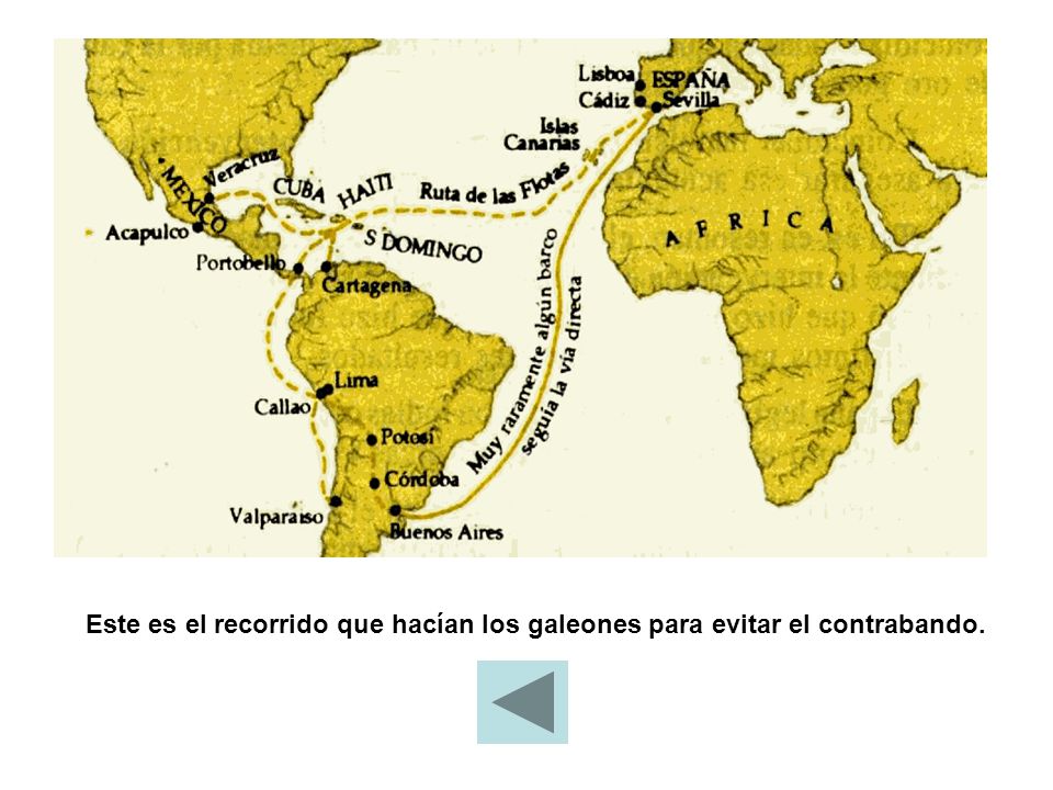 Este es el recorrido que hacían los galeones para evitar el contrabando.