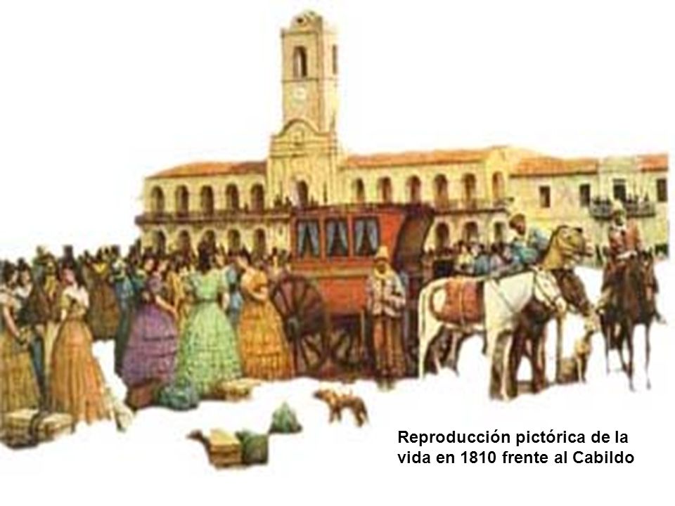 Reproducción pictórica de la vida en 1810 frente al Cabildo