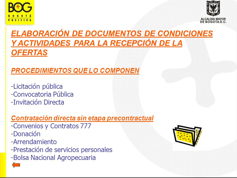 ELABORACIÓN DE DOCUMENTOS DE CONDICIONES Y ACTIVIDADES PARA LA RECEPCIÓN DE LA OFERTAS