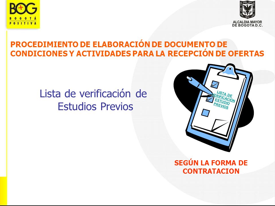 LISTA DE VERIFICACIÓN ESTUDIO PREVIOS SEGÚN LA FORMA DE CONTRATACION