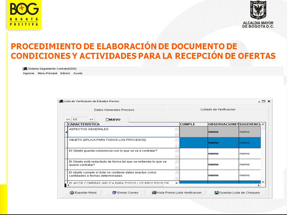 PROCEDIMIENTO DE ELABORACIÓN DE DOCUMENTO DE CONDICIONES Y ACTIVIDADES PARA LA RECEPCIÓN DE OFERTAS