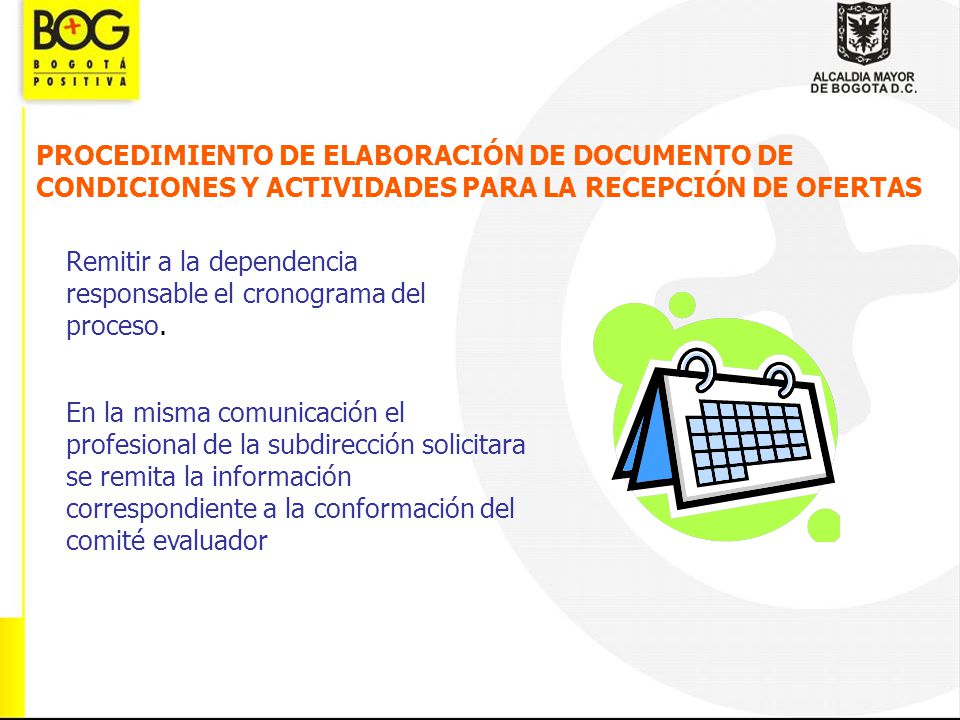 PROCEDIMIENTO DE ELABORACIÓN DE DOCUMENTO DE CONDICIONES Y ACTIVIDADES PARA LA RECEPCIÓN DE OFERTAS
