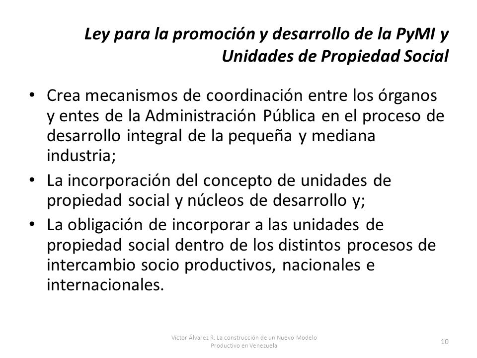 Ley para la promoción y desarrollo de la PyMI y Unidades de Propiedad Social