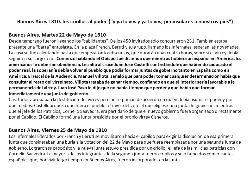 Buenos Aires, Martes 22 de Mayo de 1810