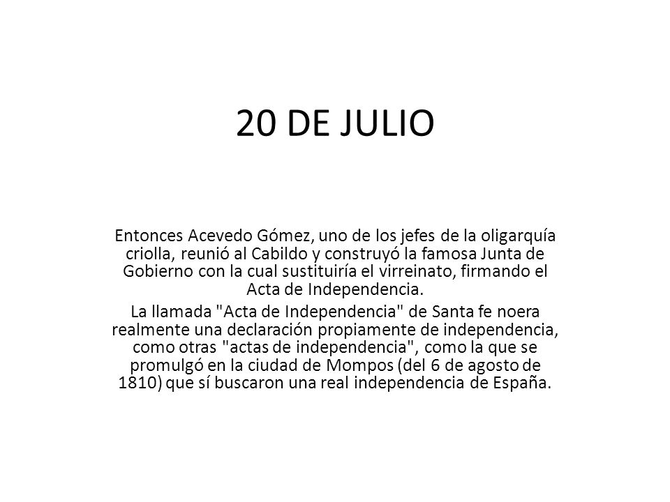 20 DE JULIO