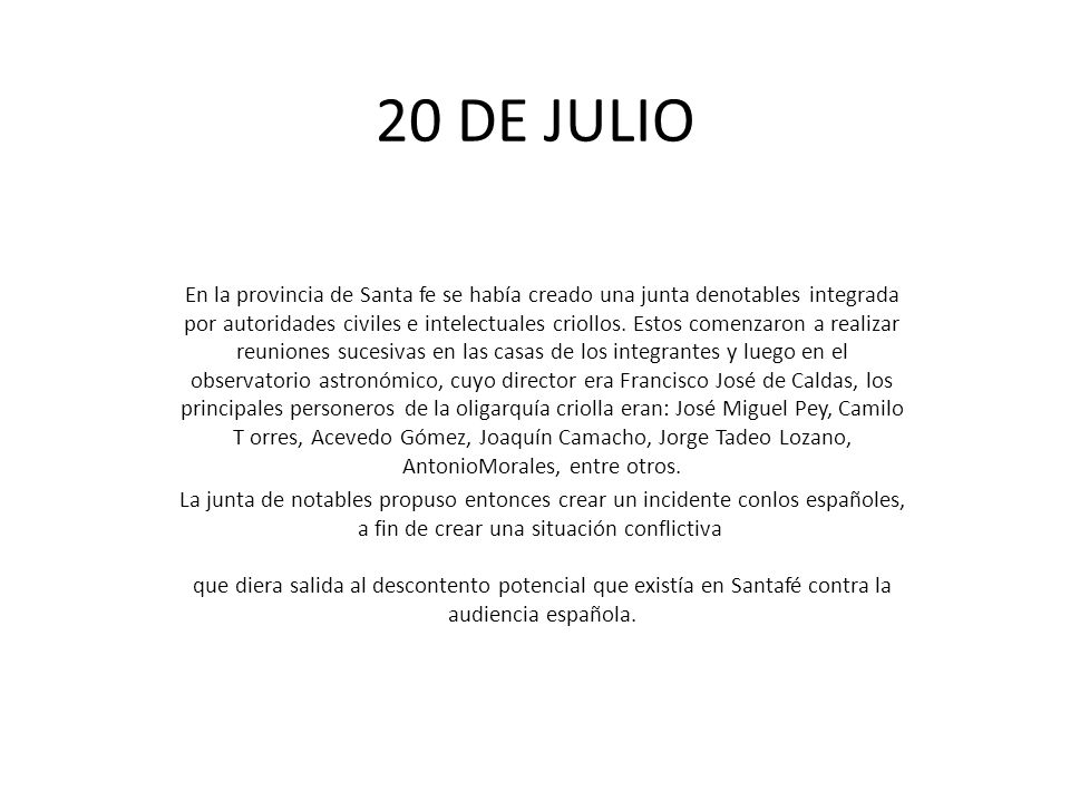 20 DE JULIO