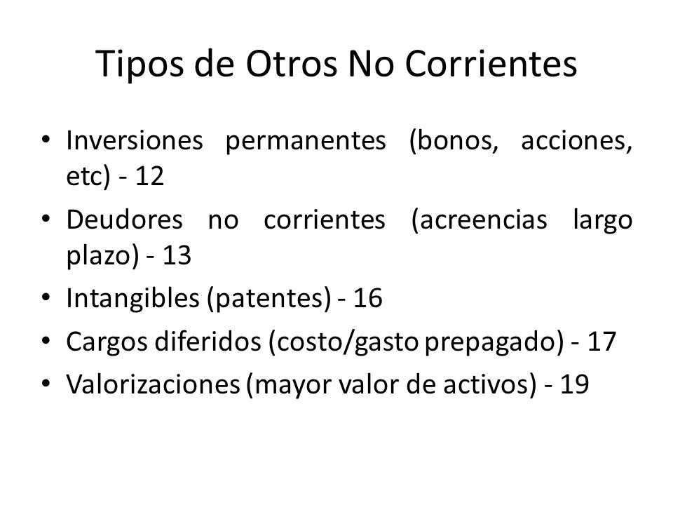 Tipos de Otros No Corrientes