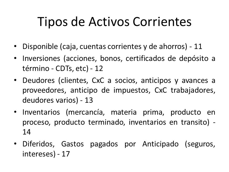 Tipos de Activos Corrientes