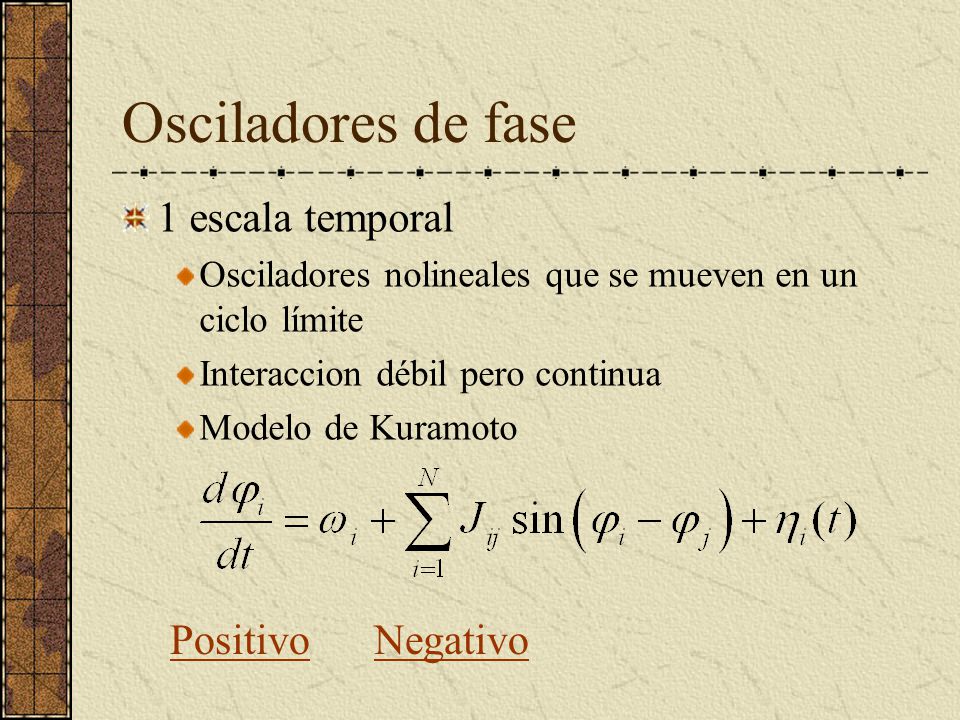 Osciladores de fase 1 escala temporal Positivo Negativo