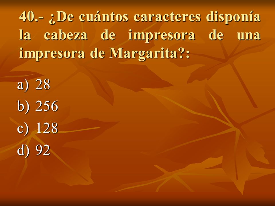40.- ¿De cuántos caracteres disponía la cabeza de impresora de una impresora de Margarita :