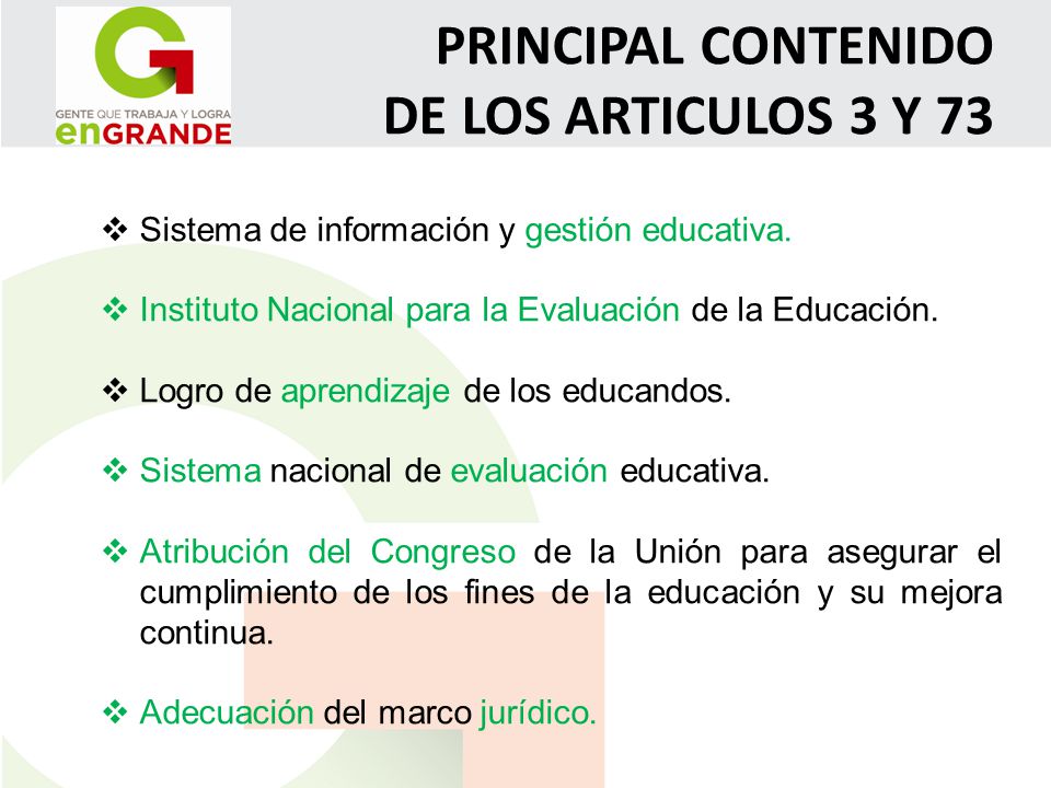 PRINCIPAL CONTENIDO DE LOS ARTICULOS 3 Y 73