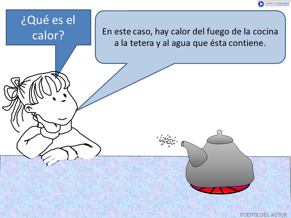¿Qué es el calor En este caso, hay calor del fuego de la cocina a la tetera y al agua que ésta contiene.