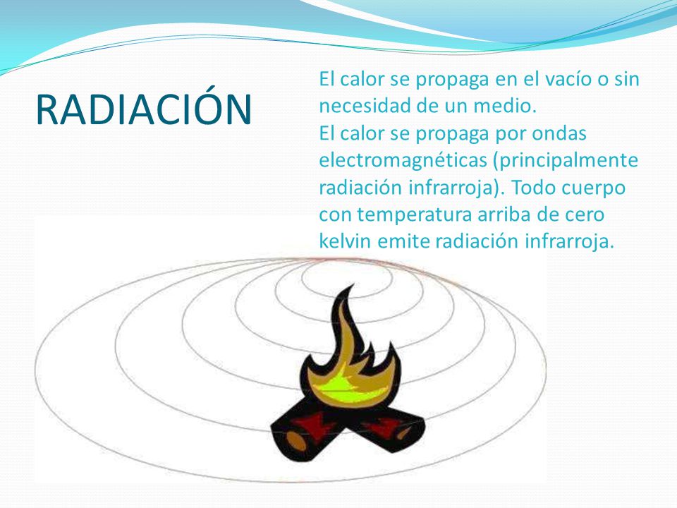 RADIACIÓN El calor se propaga en el vacío o sin necesidad de un medio.