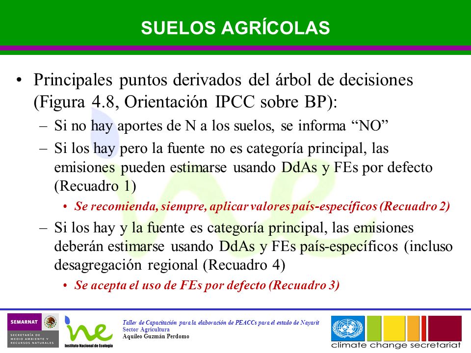 SUELOS AGRÍCOLAS Principales puntos derivados del árbol de decisiones (Figura 4.8, Orientación IPCC sobre BP):