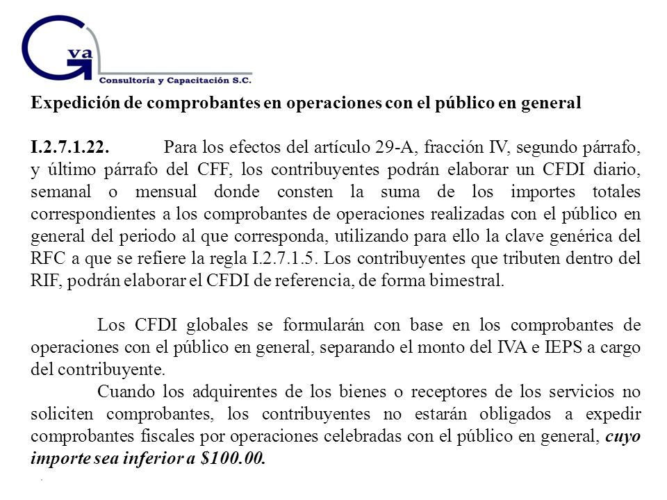 Expedición de comprobantes en operaciones con el público en general