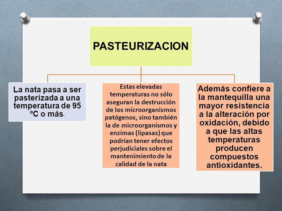 La nata pasa a ser pasterizada a una temperatura de 95 ºC o más.