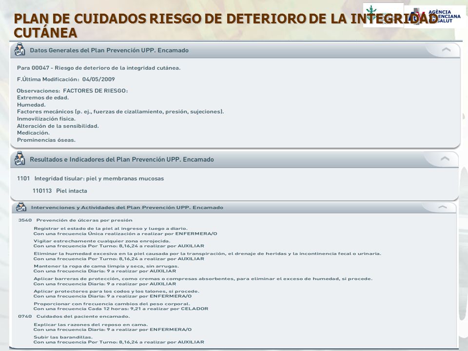 PLAN DE CUIDADOS RIESGO DE DETERIORO DE LA INTEGRIDAD CUTÁNEA