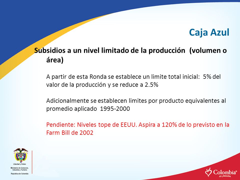 Caja Azul Subsidios a un nivel limitado de la producción (volumen o área)