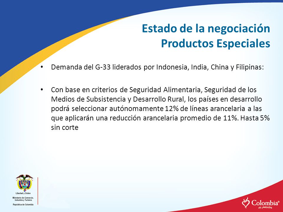Estado de la negociación Productos Especiales