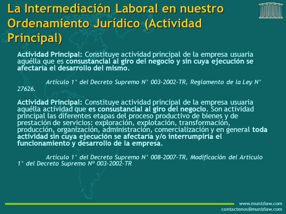 La Intermediación Laboral en nuestro Ordenamiento Jurídico (Actividad Principal)