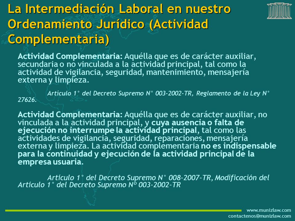 La Intermediación Laboral en nuestro Ordenamiento Jurídico (Actividad Complementaria)