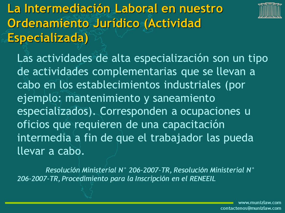 La Intermediación Laboral en nuestro Ordenamiento Jurídico (Actividad Especializada)