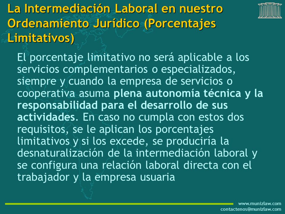 La Intermediación Laboral en nuestro Ordenamiento Jurídico (Porcentajes Limitativos)