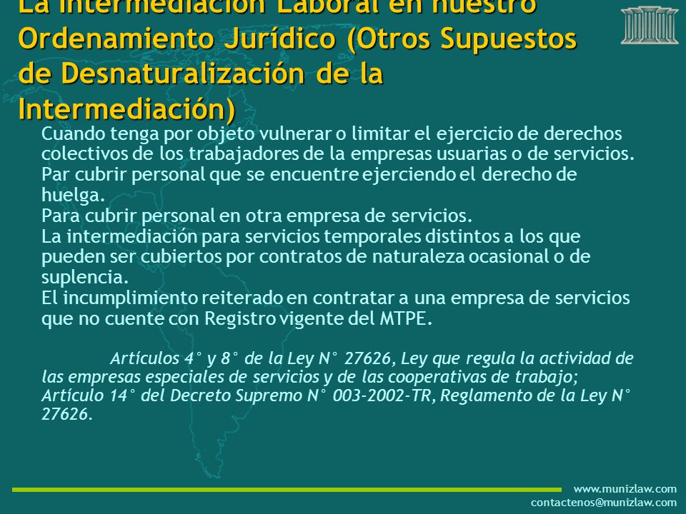 La Intermediación Laboral en nuestro Ordenamiento Jurídico (Otros Supuestos de Desnaturalización de la Intermediación)
