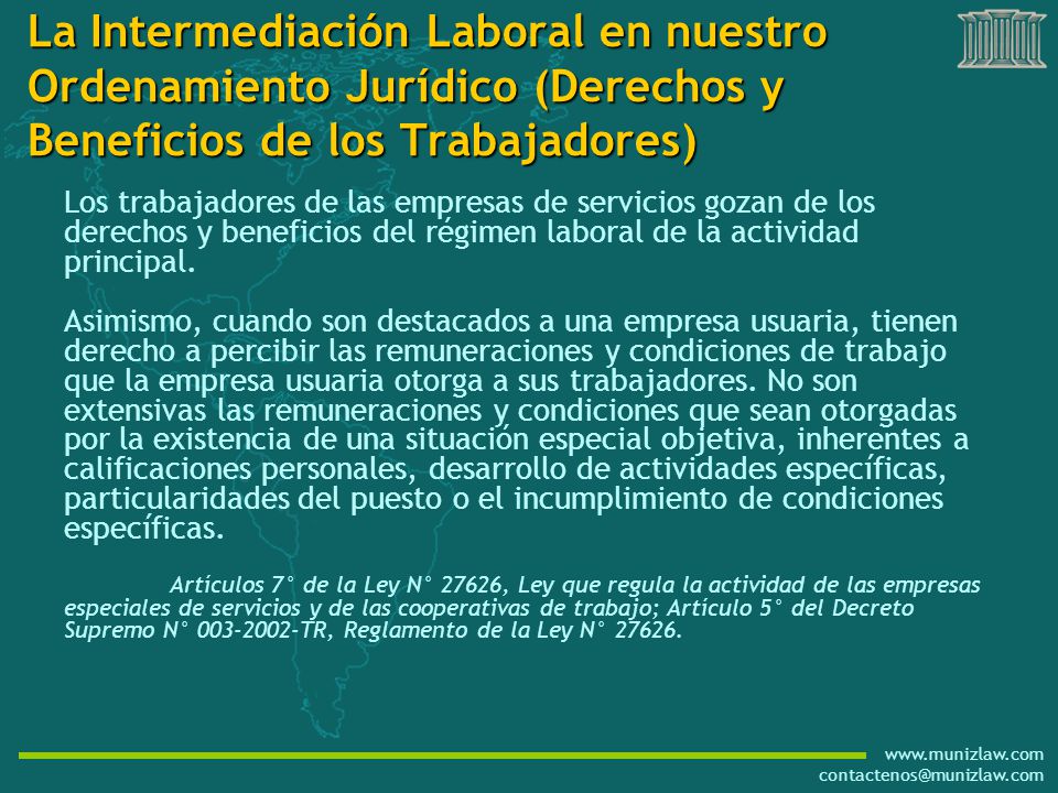 La Intermediación Laboral en nuestro Ordenamiento Jurídico (Derechos y Beneficios de los Trabajadores)