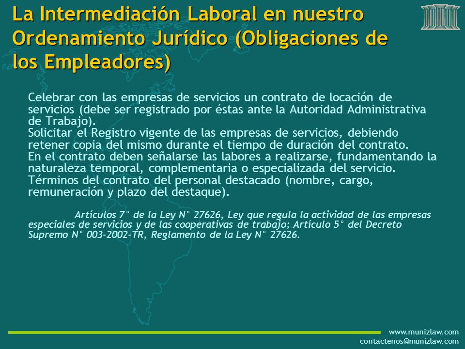 La Intermediación Laboral en nuestro Ordenamiento Jurídico (Obligaciones de los Empleadores)