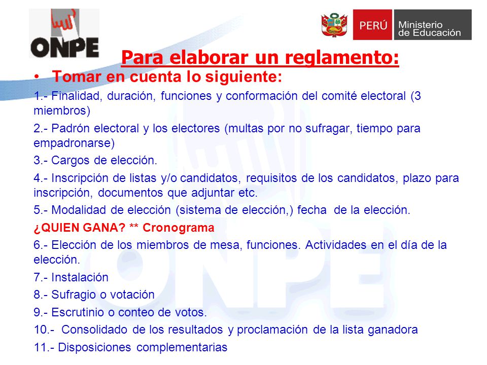 Para elaborar un reglamento: