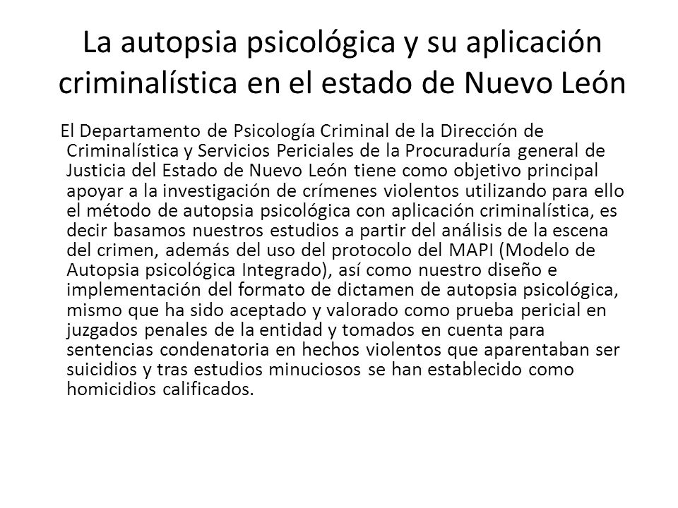La autopsia psicológica y su aplicación criminalística en el estado de Nuevo León