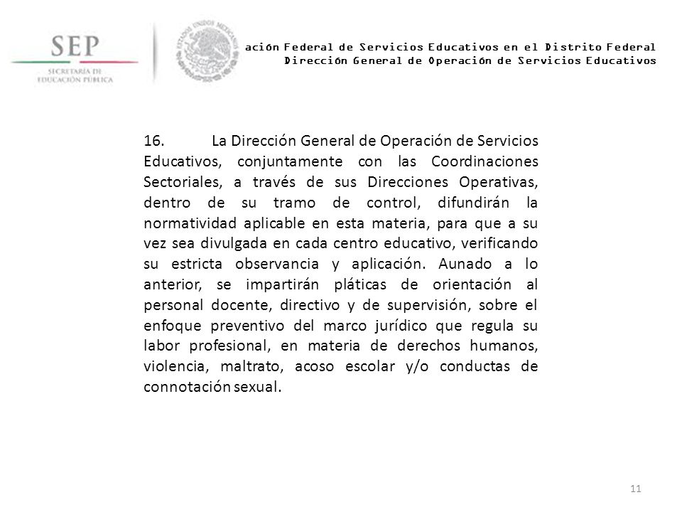 Administración Federal de Servicios Educativos en el Distrito Federal Dirección General de Operación de Servicios Educativos