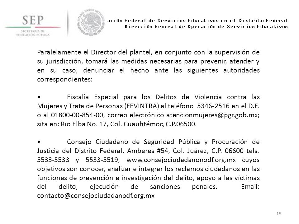 Administración Federal de Servicios Educativos en el Distrito Federal Dirección General de Operación de Servicios Educativos