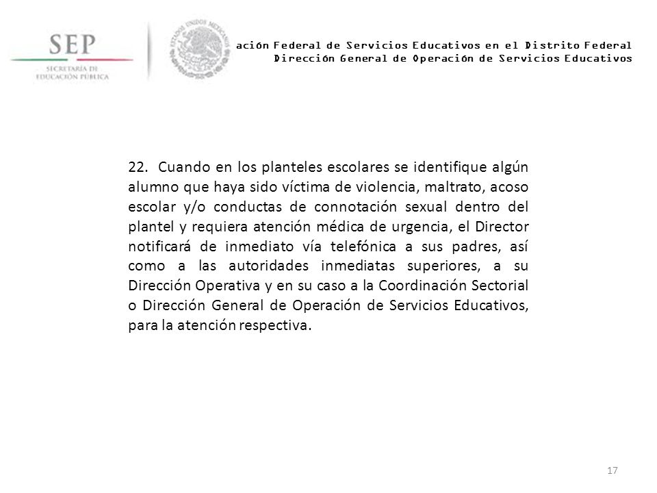 Administración Federal de Servicios Educativos en el Distrito Federal Dirección General de Operación de Servicios Educativos