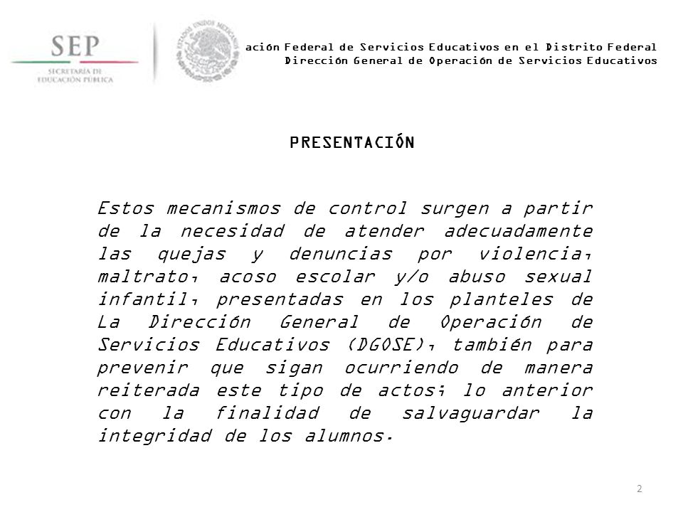 Administración Federal de Servicios Educativos en el Distrito Federal Dirección General de Operación de Servicios Educativos
